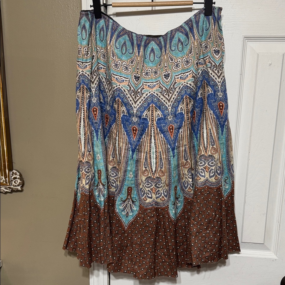 Elie Tahari Blue and Brown A-Line Skirt